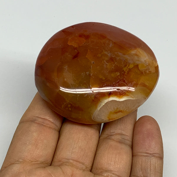 98.9g,2.4"x2.1"x0.9", Red Carnelian Palm-Stone Gem Crystal Polished, B28573