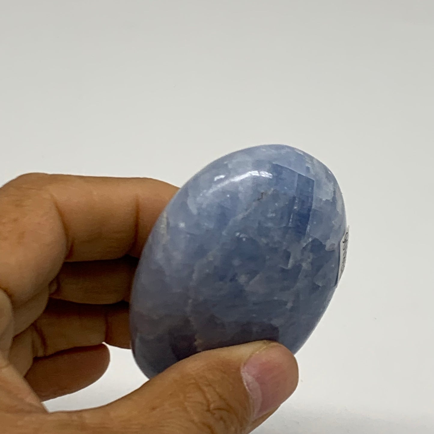 126g, 2.8"x1.8"x1" Blue Calcite Palm-Stone Polished Tumbled, B38106