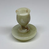 291g, 3.3"x1.5"x2.9", Natural Green Onyx Candle Holder Gemstone Carved, B32243