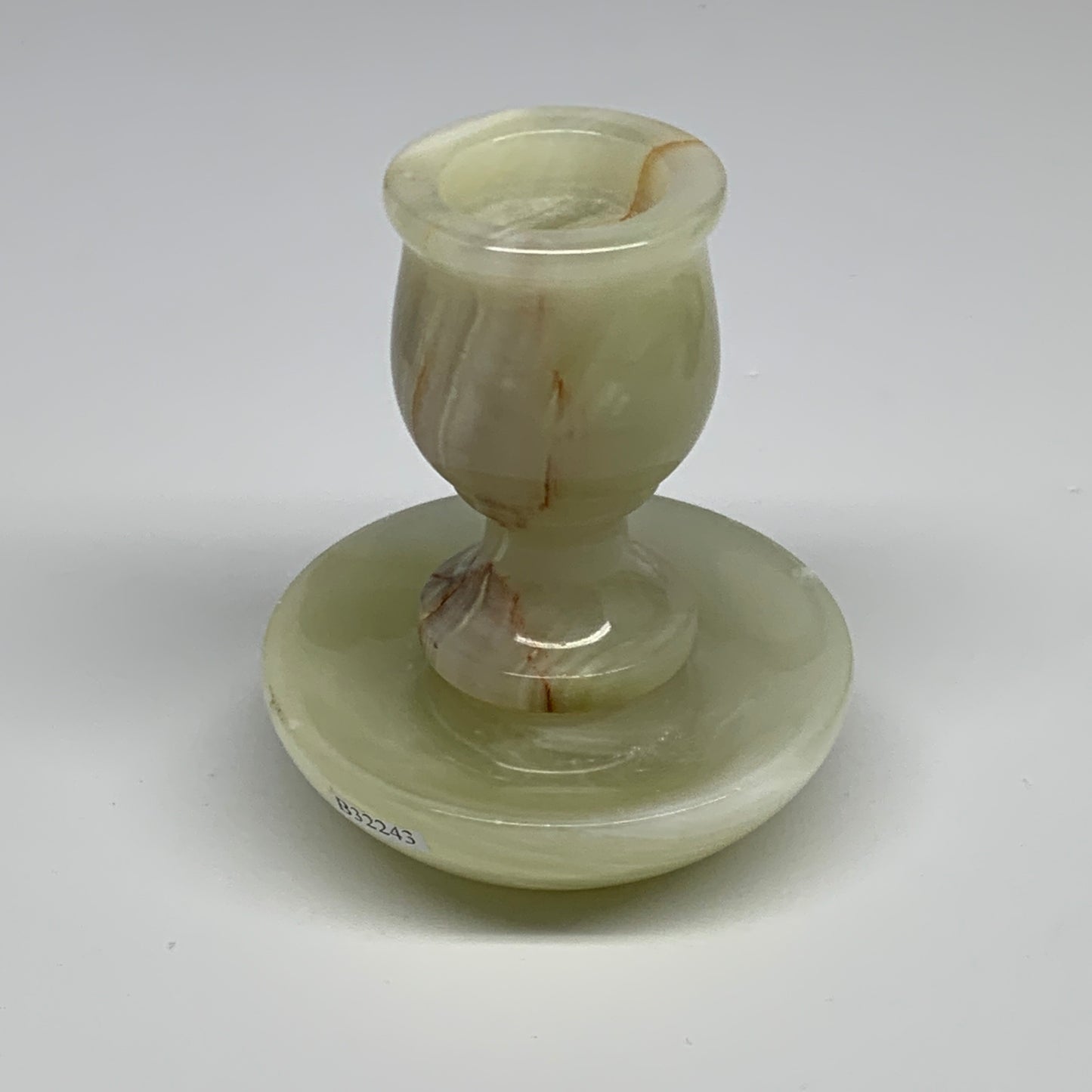 291g, 3.3"x1.5"x2.9", Natural Green Onyx Candle Holder Gemstone Carved, B32243