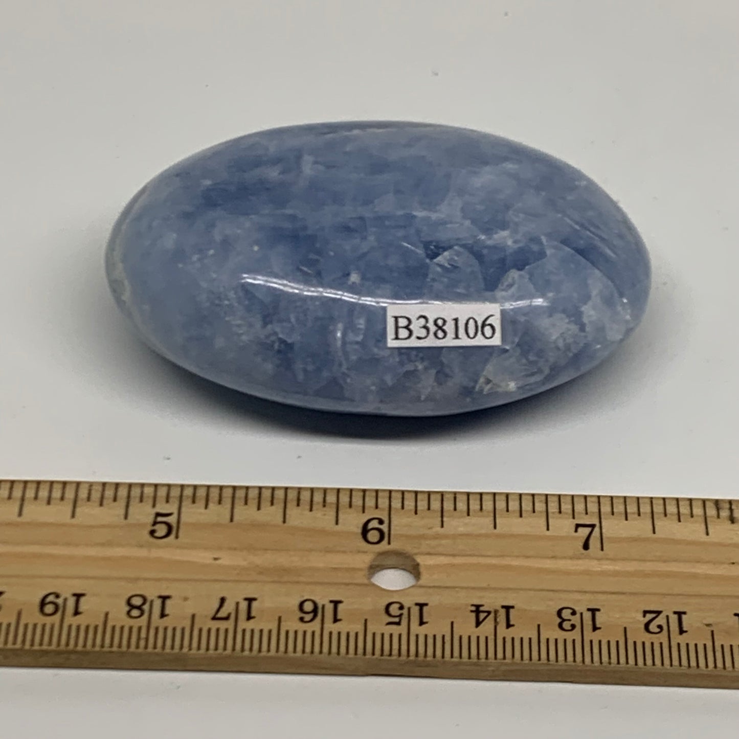 126g, 2.8"x1.8"x1" Blue Calcite Palm-Stone Polished Tumbled, B38106