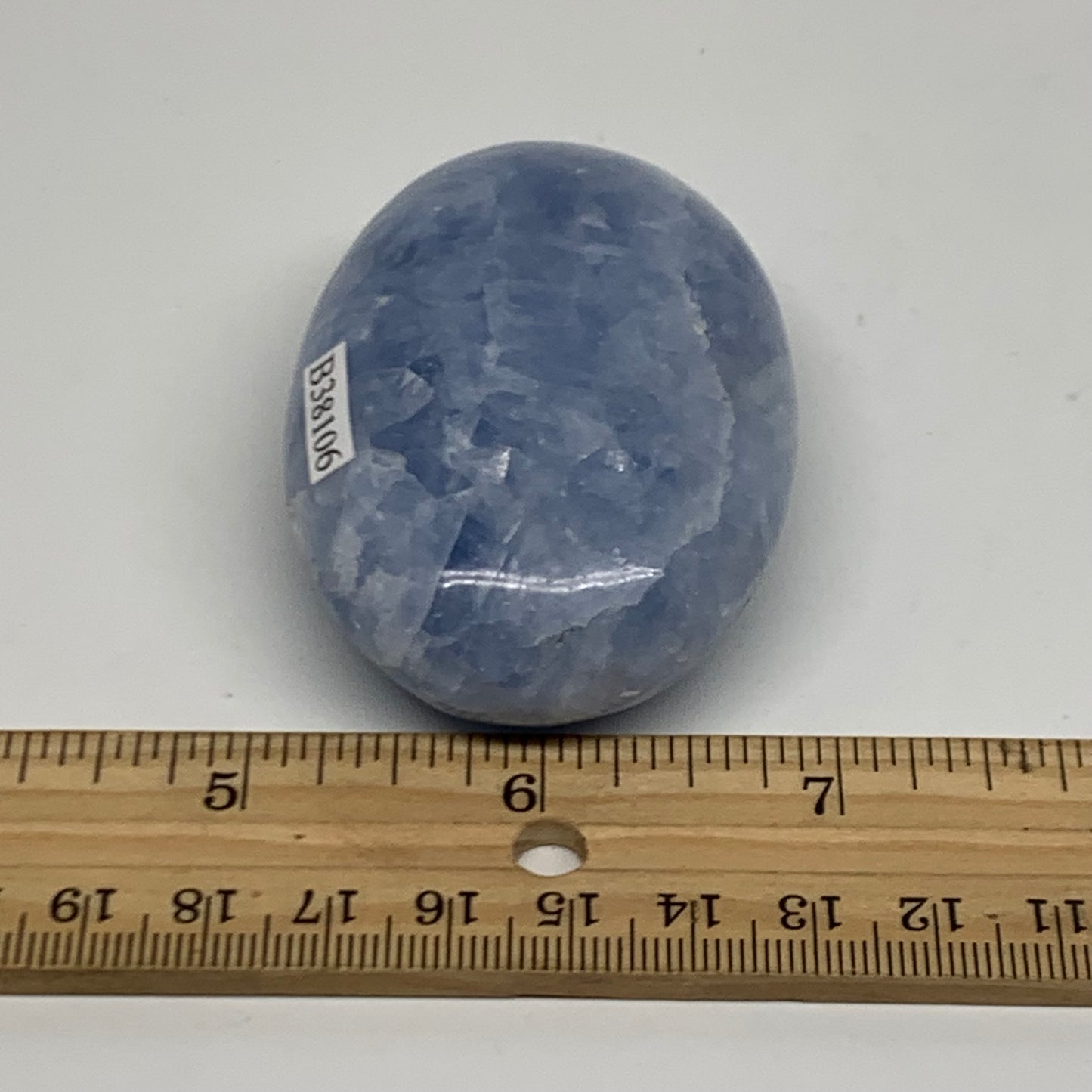 126g, 2.8"x1.8"x1" Blue Calcite Palm-Stone Polished Tumbled, B38106