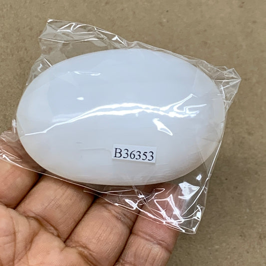 84g, 2.7"x1.9"x0.9", White Selenite Palmstone Crystal Pillow Reiki, B36353