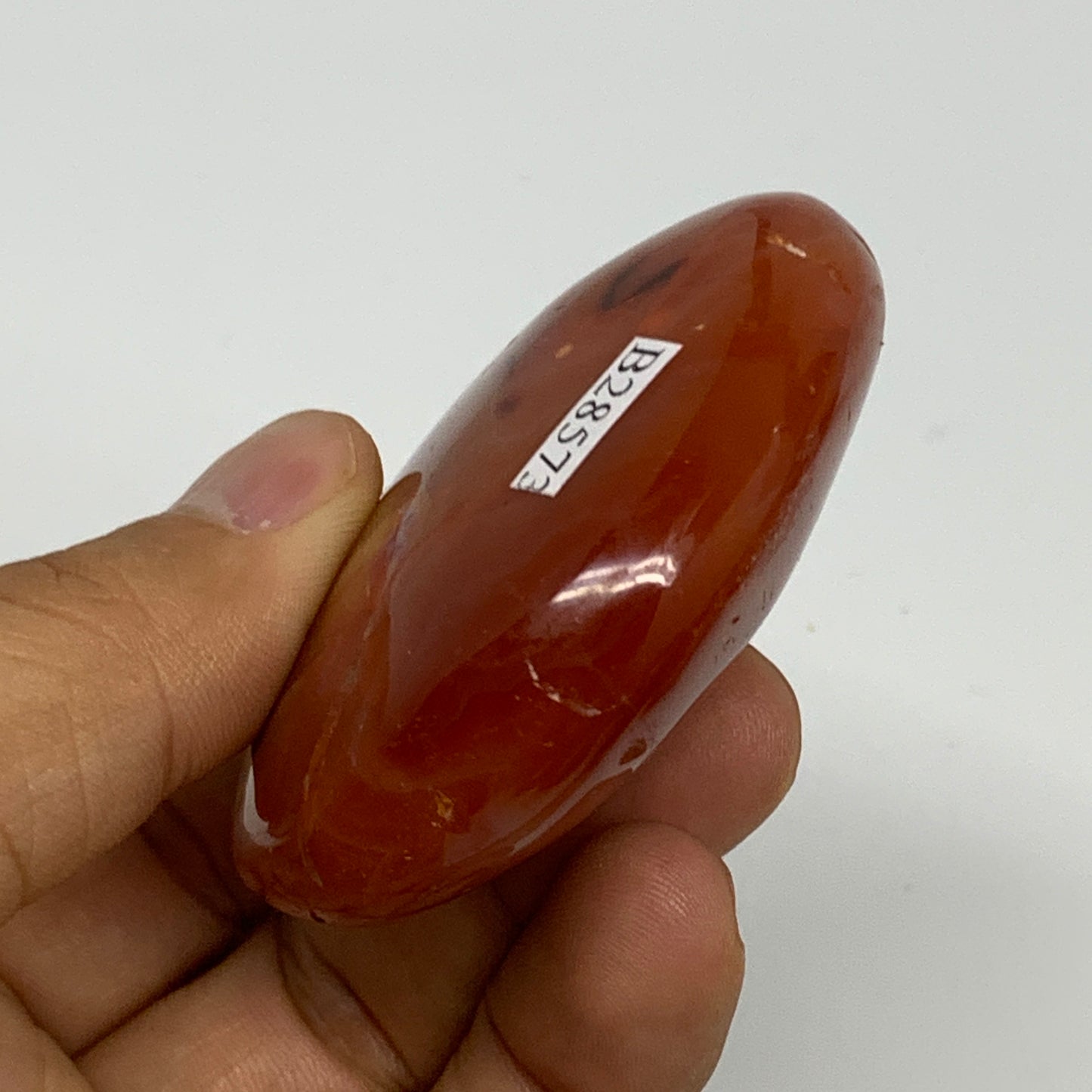 98.9g,2.4"x2.1"x0.9", Red Carnelian Palm-Stone Gem Crystal Polished, B28573