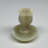 291g, 3.3"x1.5"x2.9", Natural Green Onyx Candle Holder Gemstone Carved, B32243