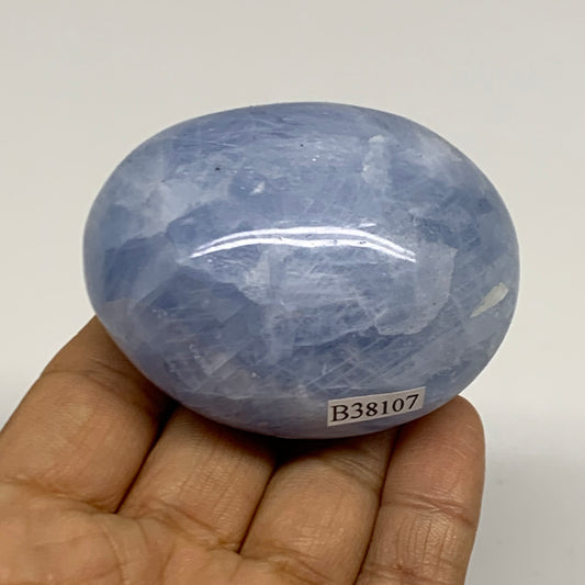 161.5g, 2.5"x2"x1.3" Blue Calcite Palm-Stone Polished Tumbled, B38107