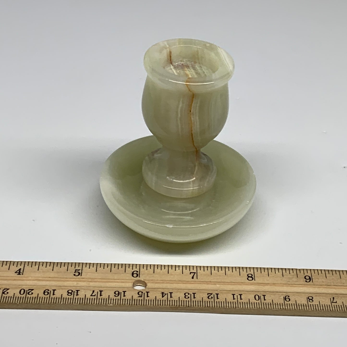 291g, 3.3"x1.5"x2.9", Natural Green Onyx Candle Holder Gemstone Carved, B32243