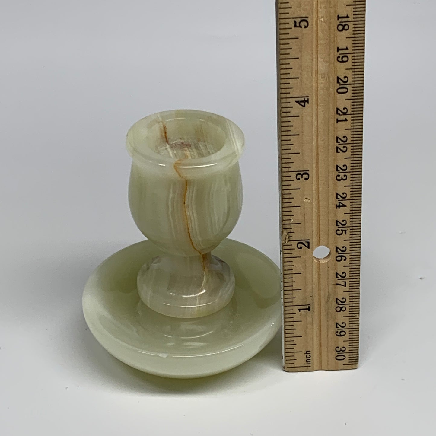291g, 3.3"x1.5"x2.9", Natural Green Onyx Candle Holder Gemstone Carved, B32243