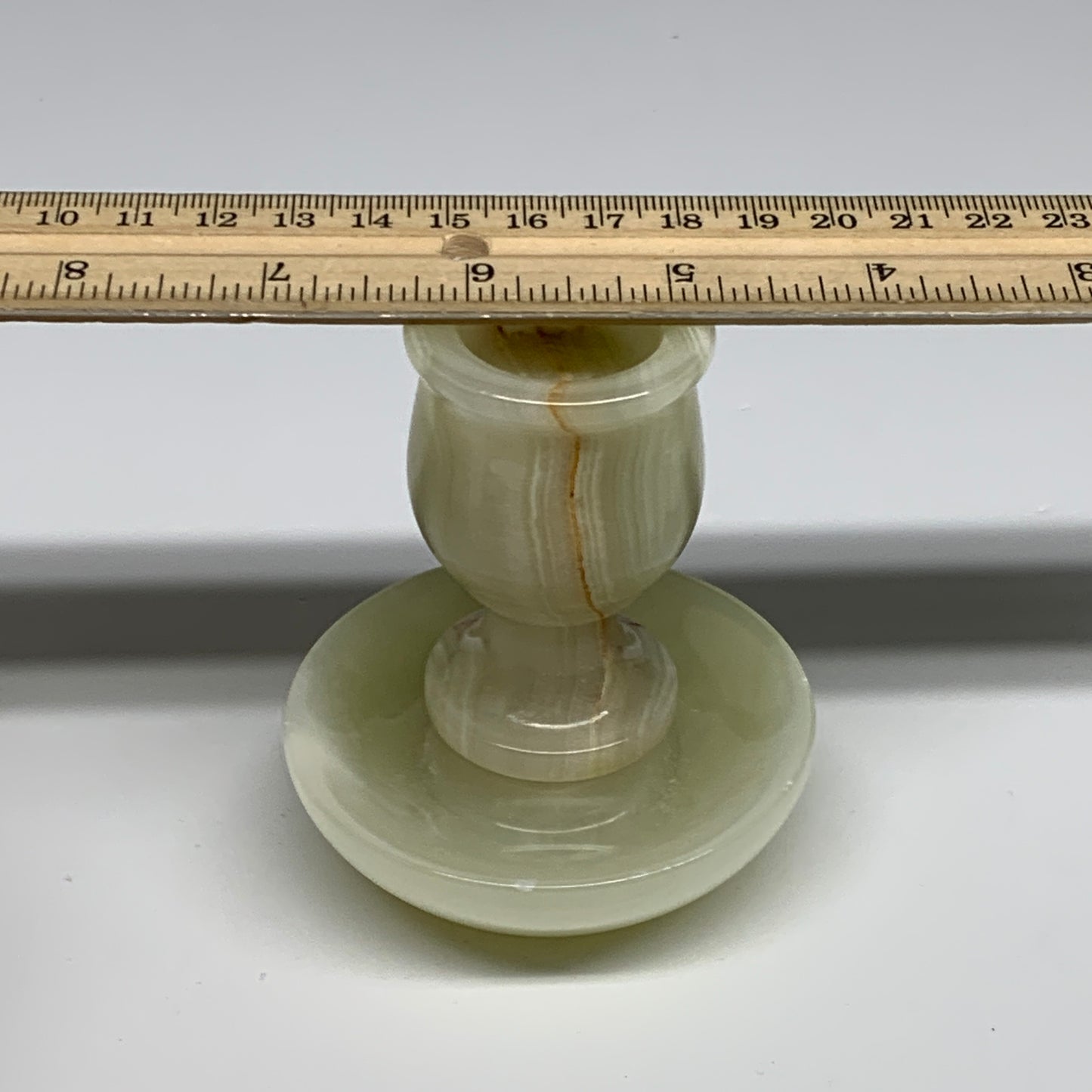 291g, 3.3"x1.5"x2.9", Natural Green Onyx Candle Holder Gemstone Carved, B32243