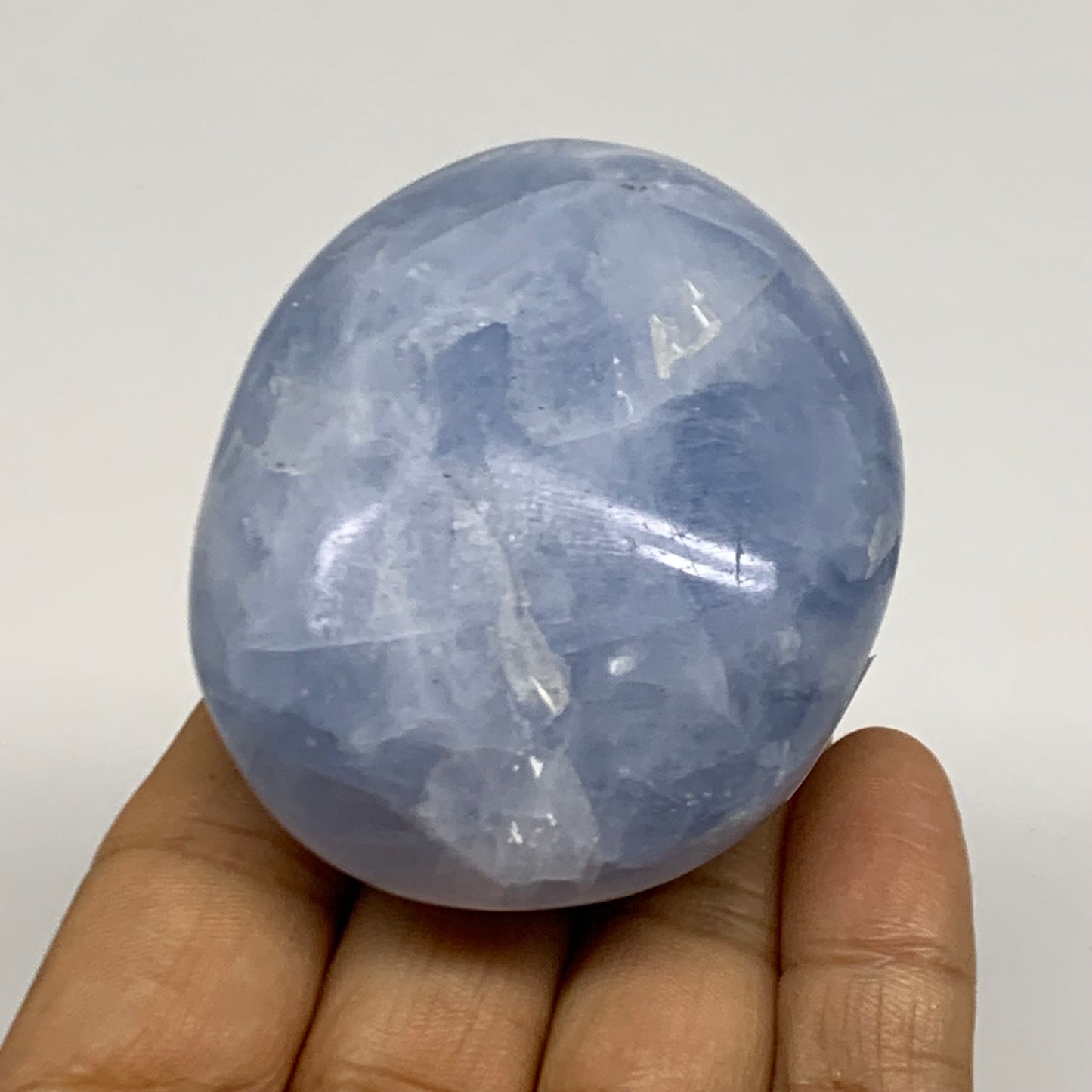 161.5g, 2.5"x2"x1.3" Blue Calcite Palm-Stone Polished Tumbled, B38107