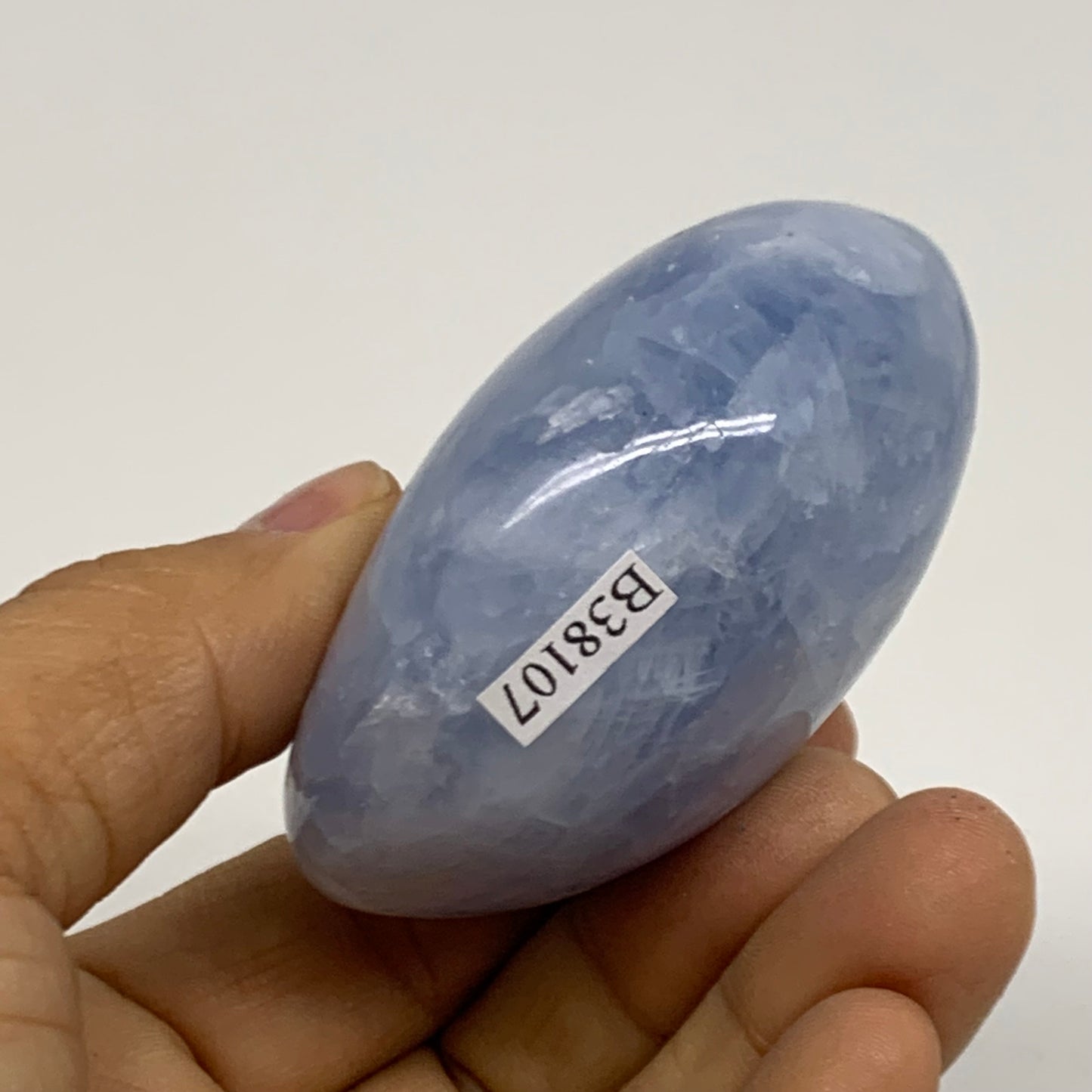 161.5g, 2.5"x2"x1.3" Blue Calcite Palm-Stone Polished Tumbled, B38107