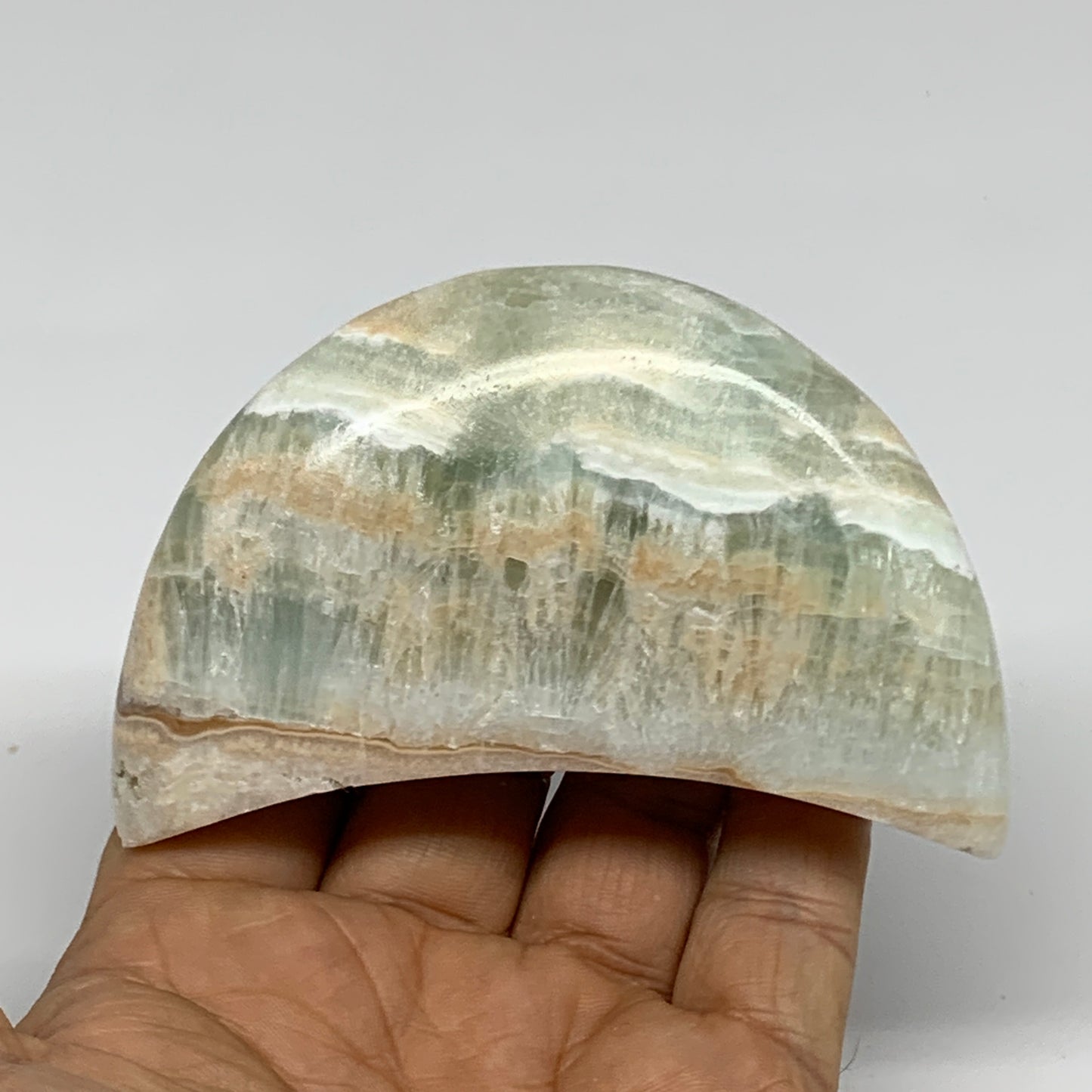 183.1g, 3.5"x1.9"x0.9", Caribbean Calcite Moon Crescent Gemstone, B33617