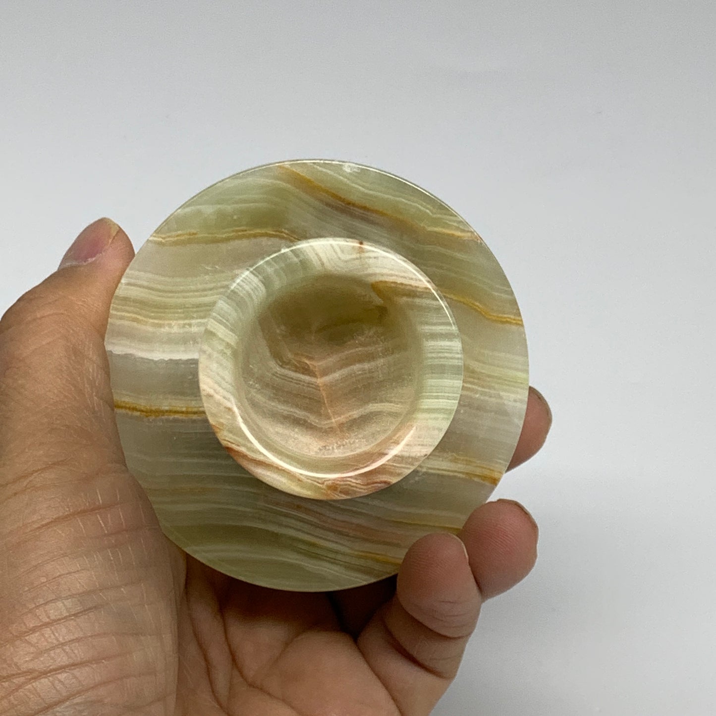 253g, 3.2"x1.4"x2.9", Natural Green Onyx Candle Holder Gemstone Carved, B32244