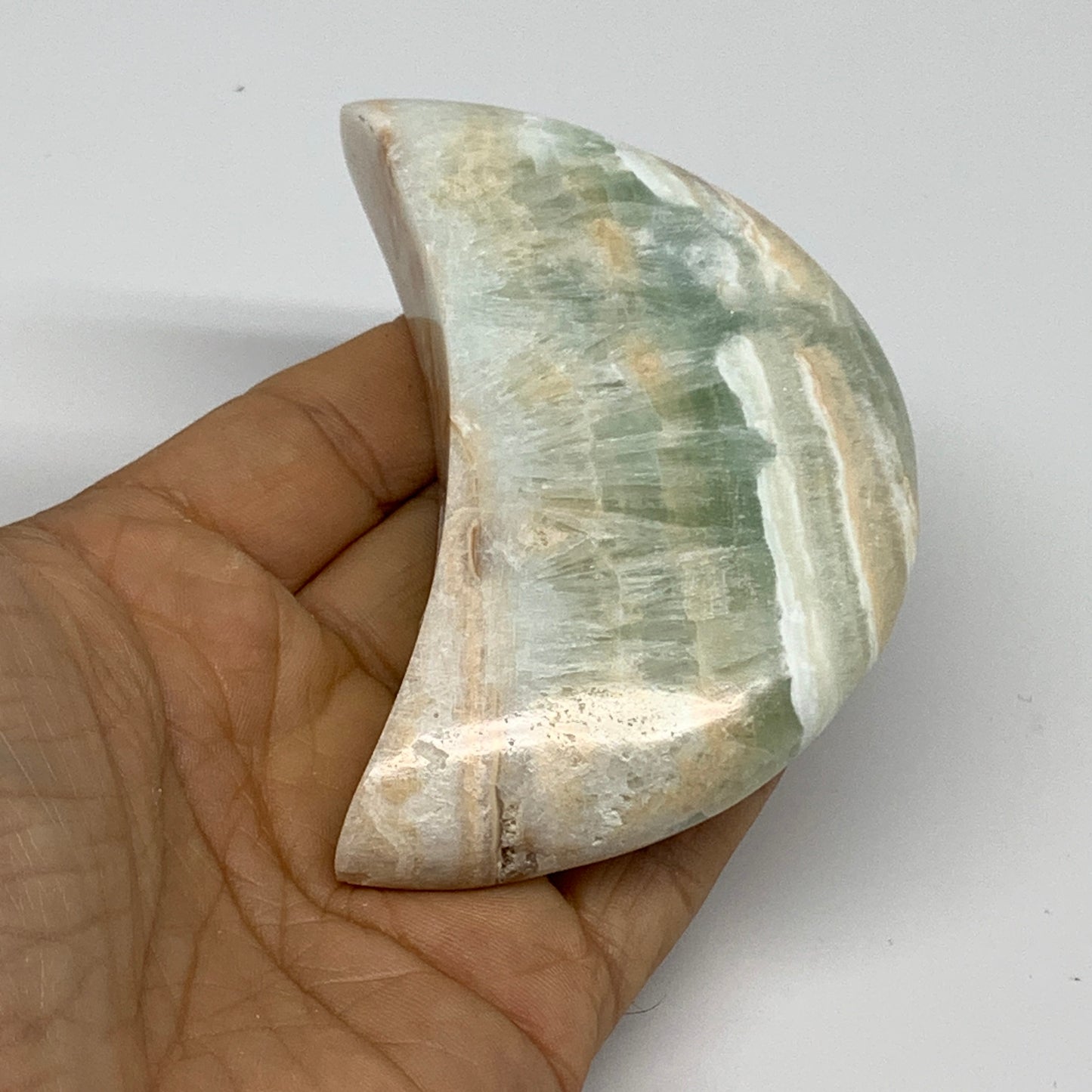 183.1g, 3.5"x1.9"x0.9", Caribbean Calcite Moon Crescent Gemstone, B33617