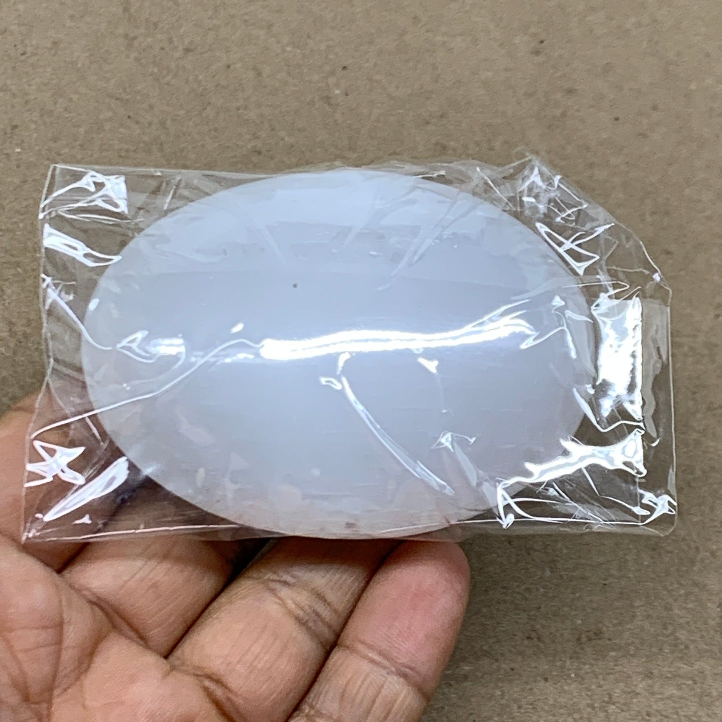 110g, 2.8"x2.1"x1", White Selenite Palmstone Crystal Pillow Reiki, B36354