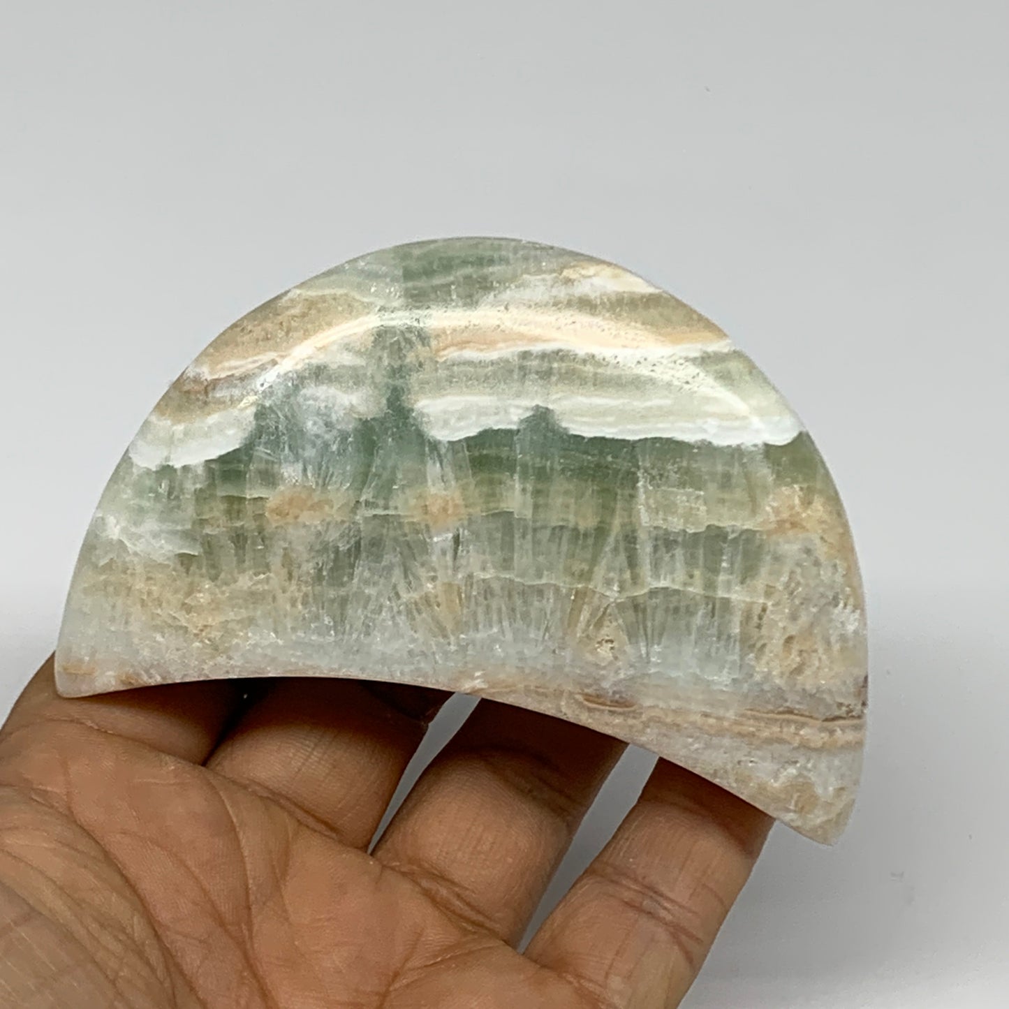 183.1g, 3.5"x1.9"x0.9", Caribbean Calcite Moon Crescent Gemstone, B33617