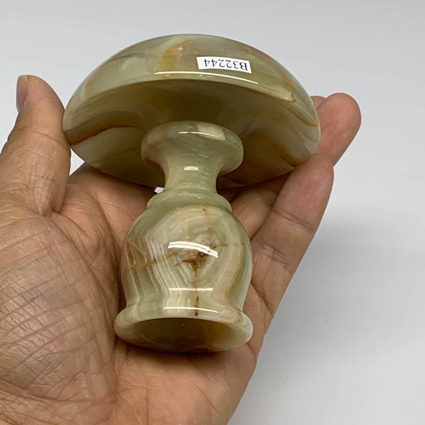 253g, 3.2"x1.4"x2.9", Natural Green Onyx Candle Holder Gemstone Carved, B32244