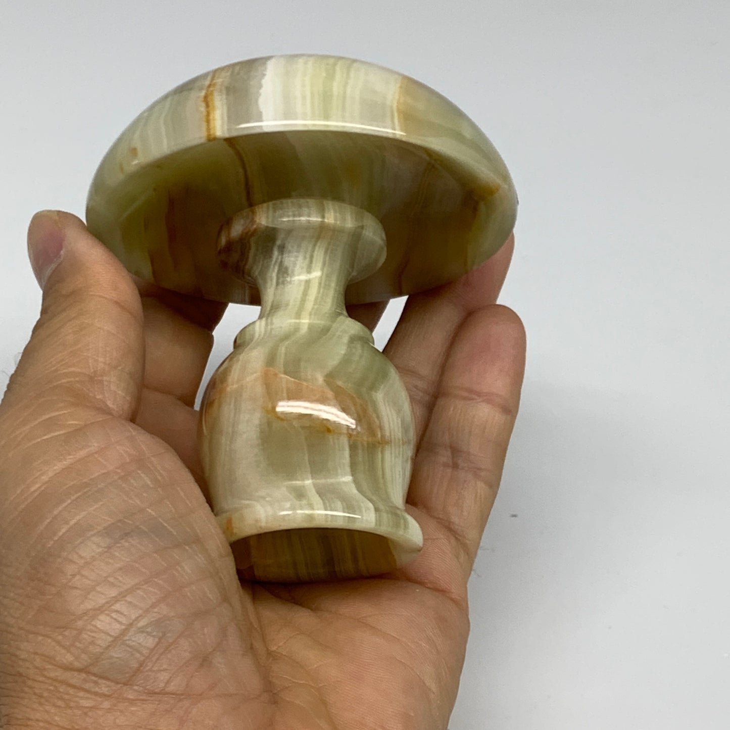 253g, 3.2"x1.4"x2.9", Natural Green Onyx Candle Holder Gemstone Carved, B32244