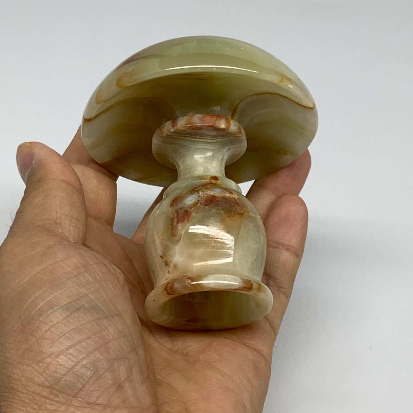 253g, 3.2"x1.4"x2.9", Natural Green Onyx Candle Holder Gemstone Carved, B32244