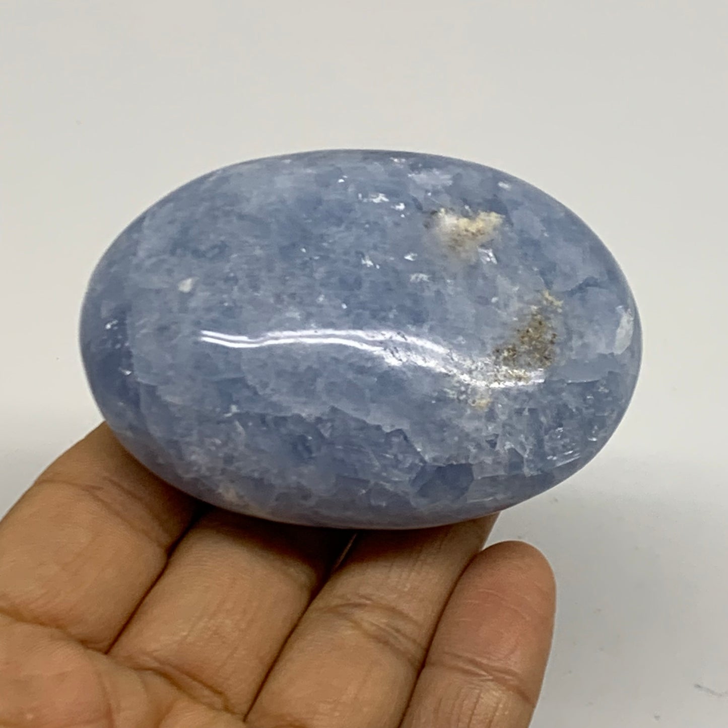 159.9g, 2.8"x2"x1.2" Blue Calcite Palm-Stone Polished Tumbled, B38108