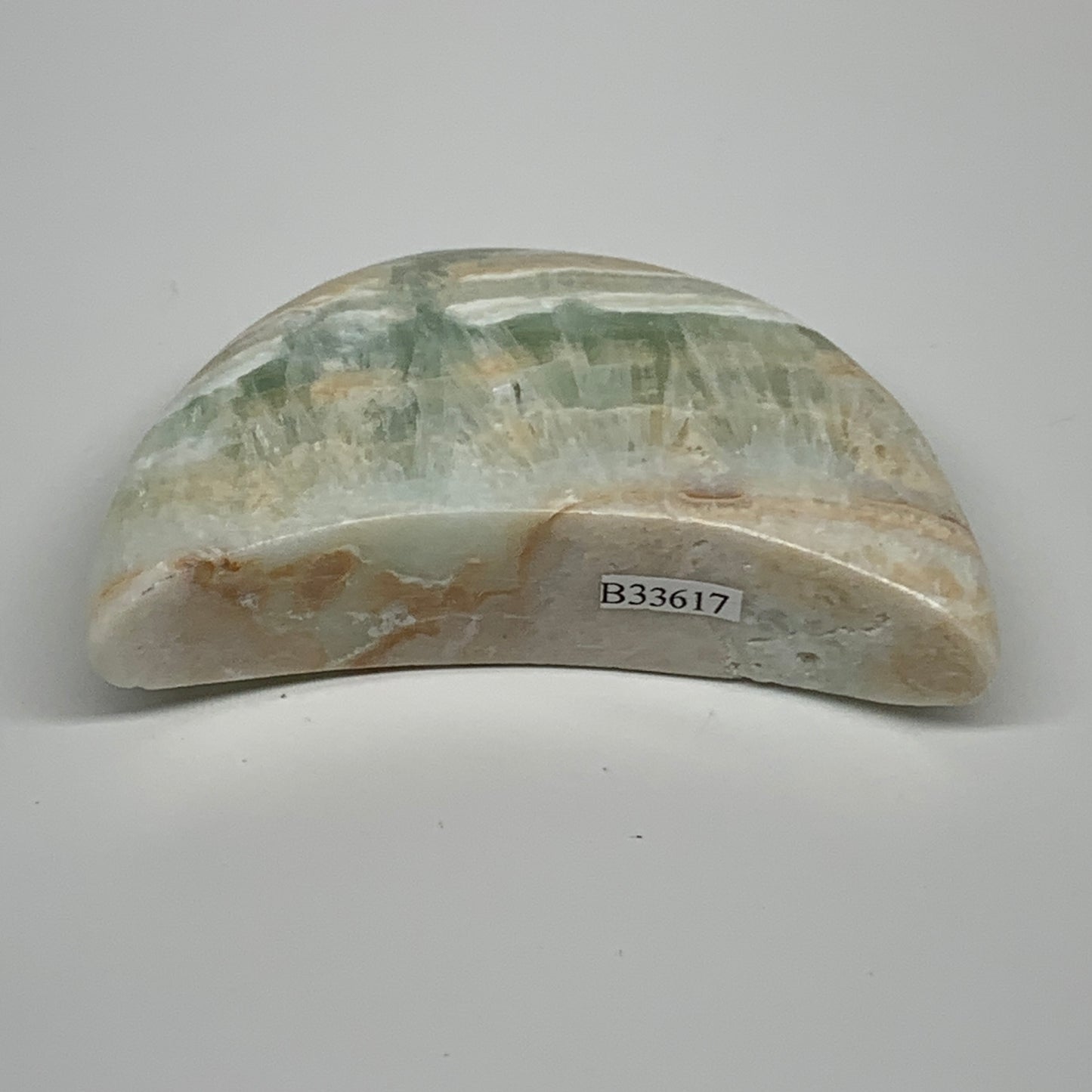 183.1g, 3.5"x1.9"x0.9", Caribbean Calcite Moon Crescent Gemstone, B33617