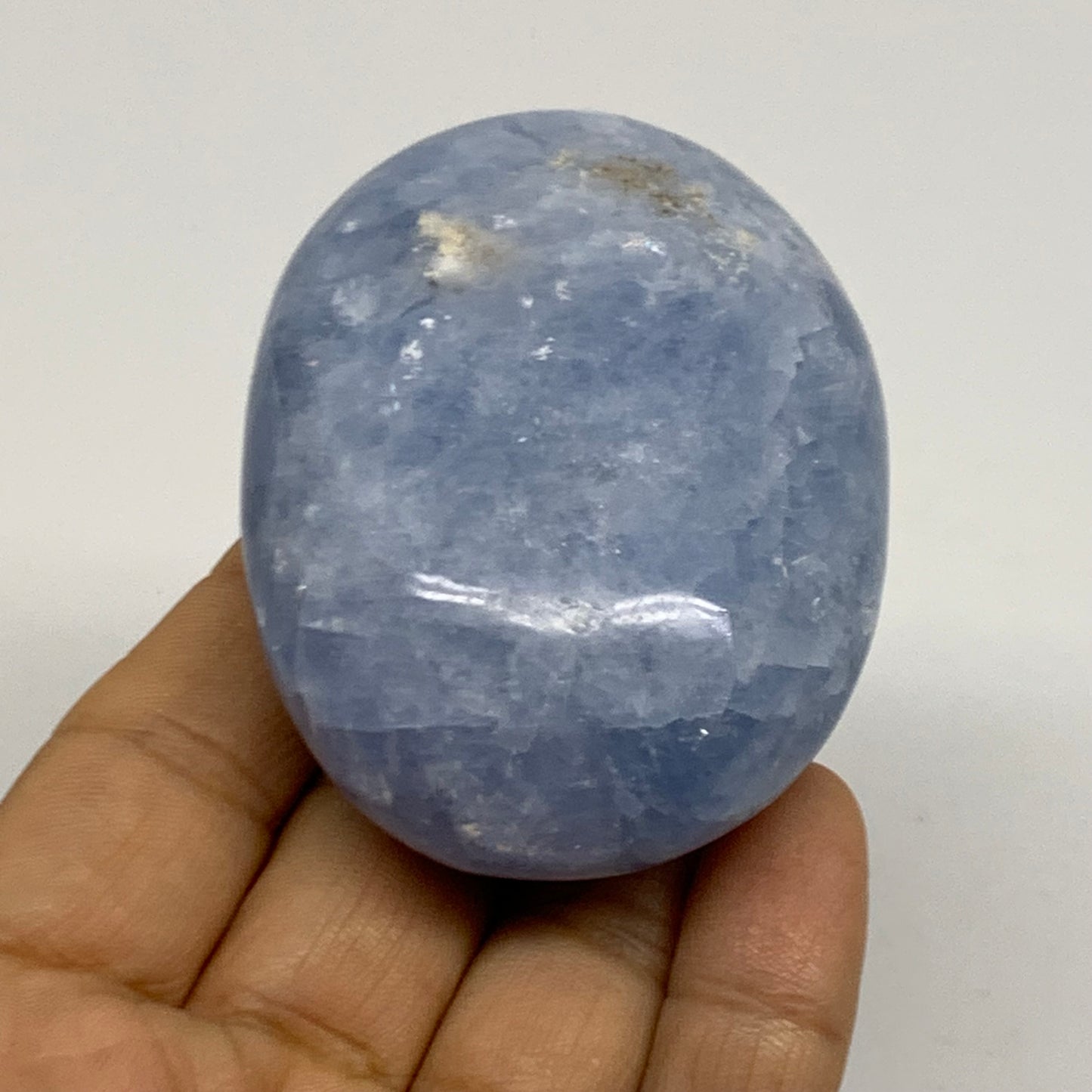 159.9g, 2.8"x2"x1.2" Blue Calcite Palm-Stone Polished Tumbled, B38108