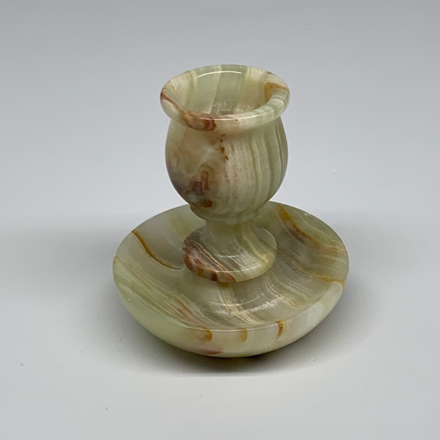 253g, 3.2"x1.4"x2.9", Natural Green Onyx Candle Holder Gemstone Carved, B32244