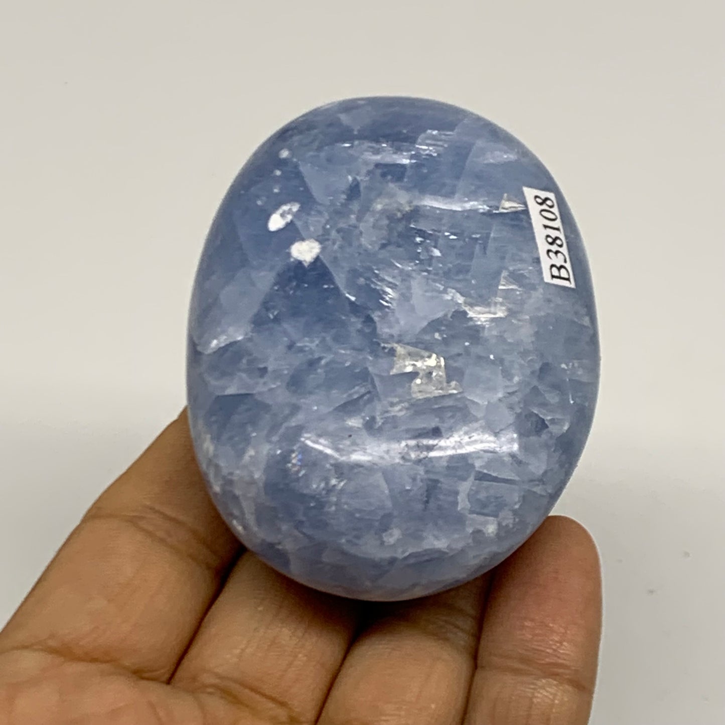 159.9g, 2.8"x2"x1.2" Blue Calcite Palm-Stone Polished Tumbled, B38108
