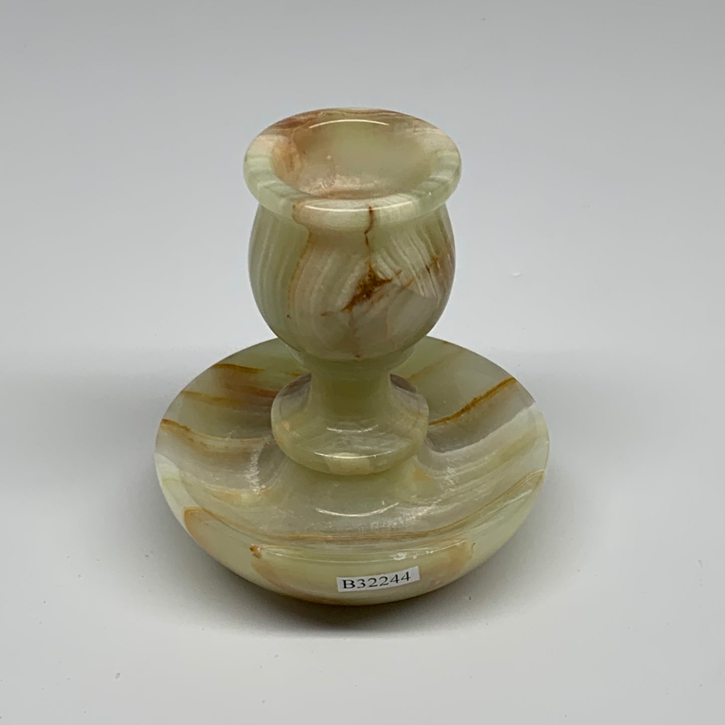 253g, 3.2"x1.4"x2.9", Natural Green Onyx Candle Holder Gemstone Carved, B32244