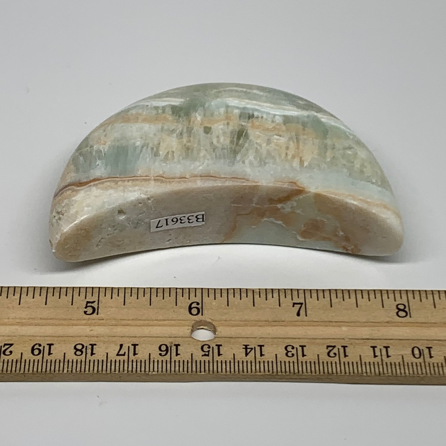 183.1g, 3.5"x1.9"x0.9", Caribbean Calcite Moon Crescent Gemstone, B33617