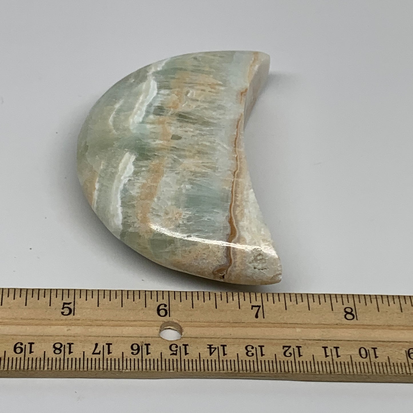 183.1g, 3.5"x1.9"x0.9", Caribbean Calcite Moon Crescent Gemstone, B33617