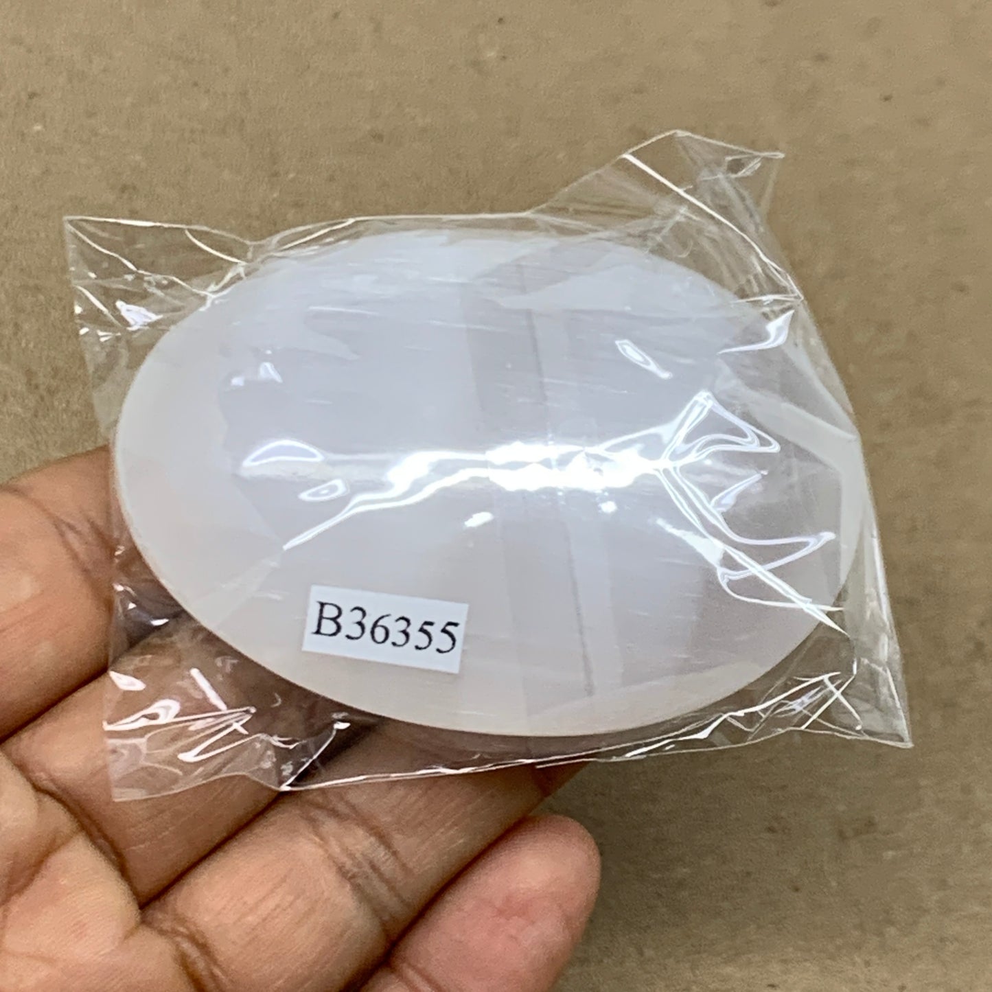 86g, 2.7"x1.9"x0.9", White Selenite Palmstone Crystal Pillow Reiki, B36355