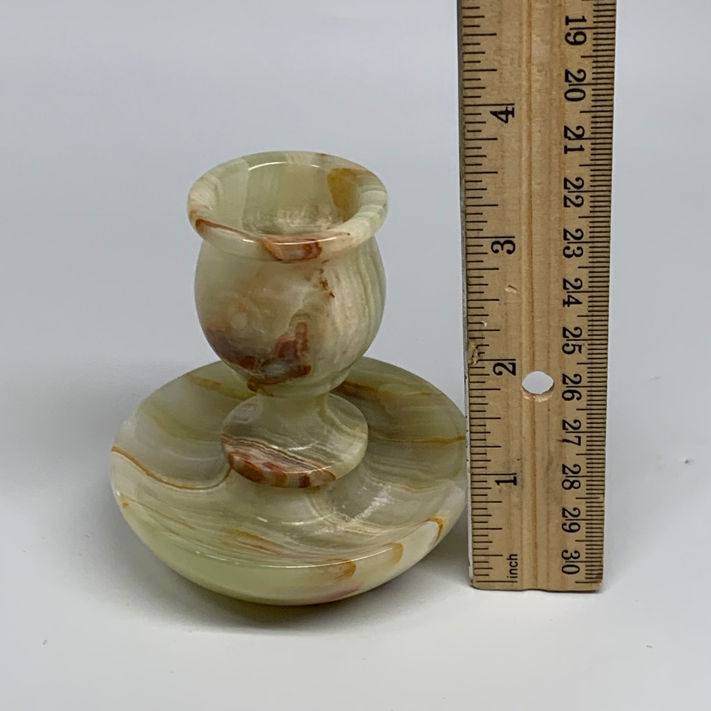 253g, 3.2"x1.4"x2.9", Natural Green Onyx Candle Holder Gemstone Carved, B32244