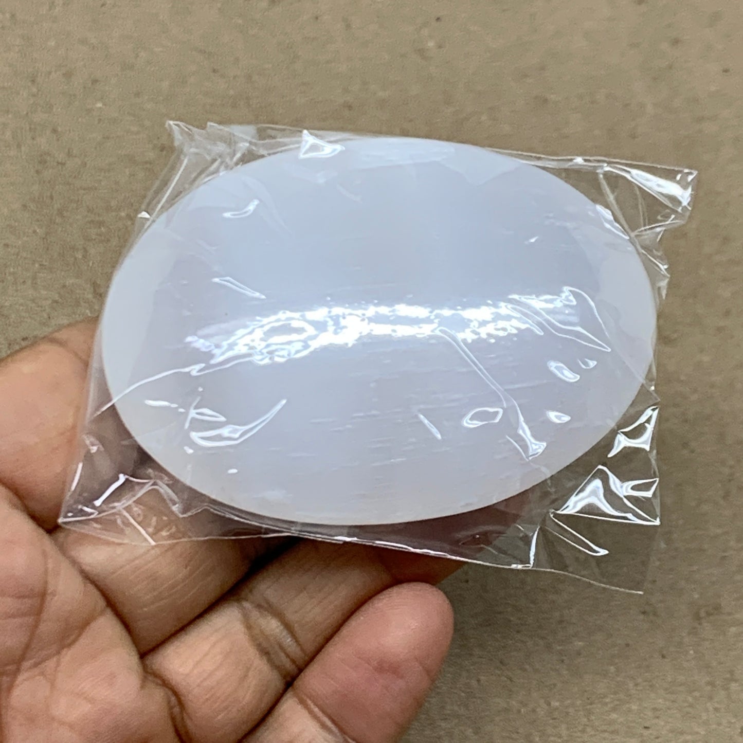 86g, 2.7"x1.9"x0.9", White Selenite Palmstone Crystal Pillow Reiki, B36355