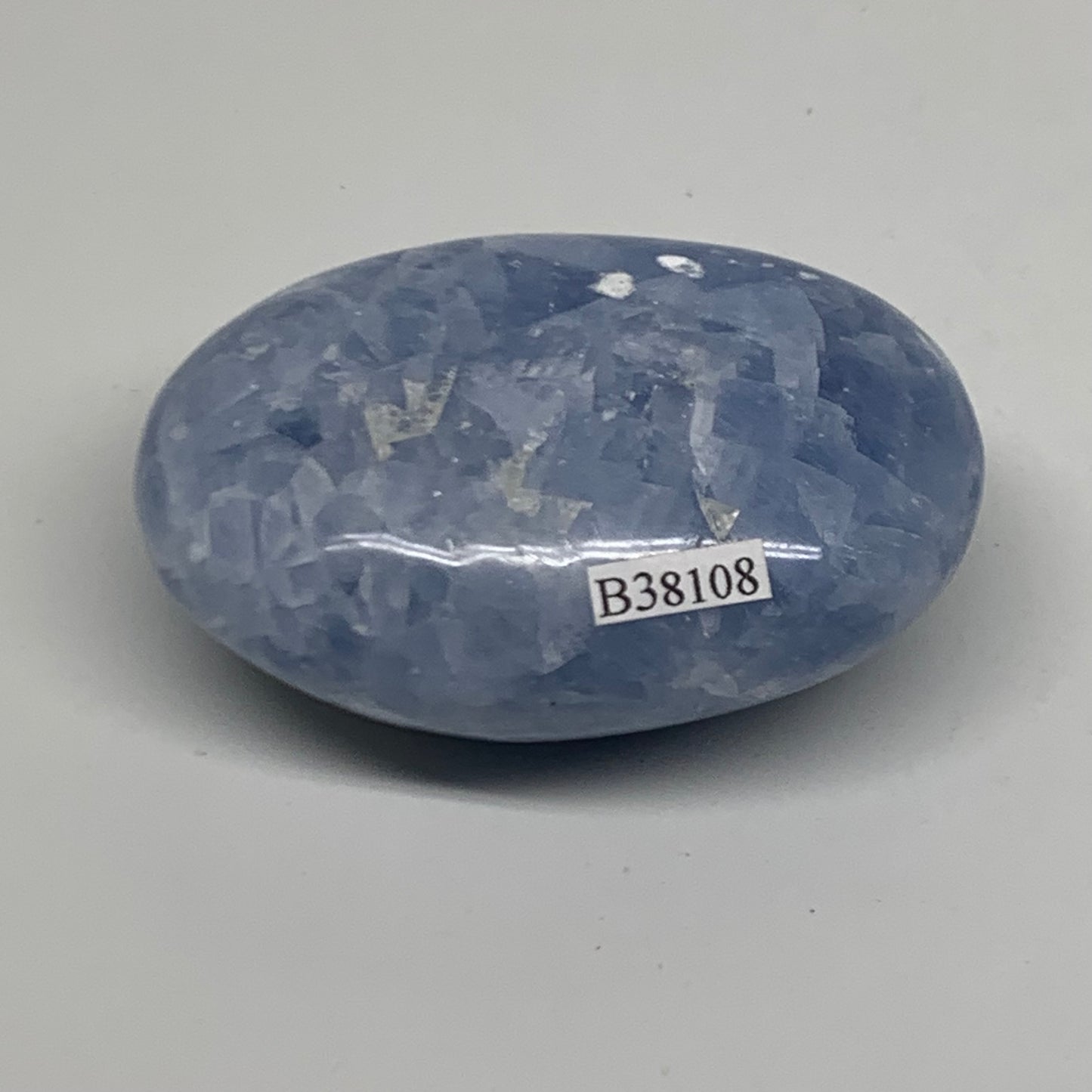 159.9g, 2.8"x2"x1.2" Blue Calcite Palm-Stone Polished Tumbled, B38108