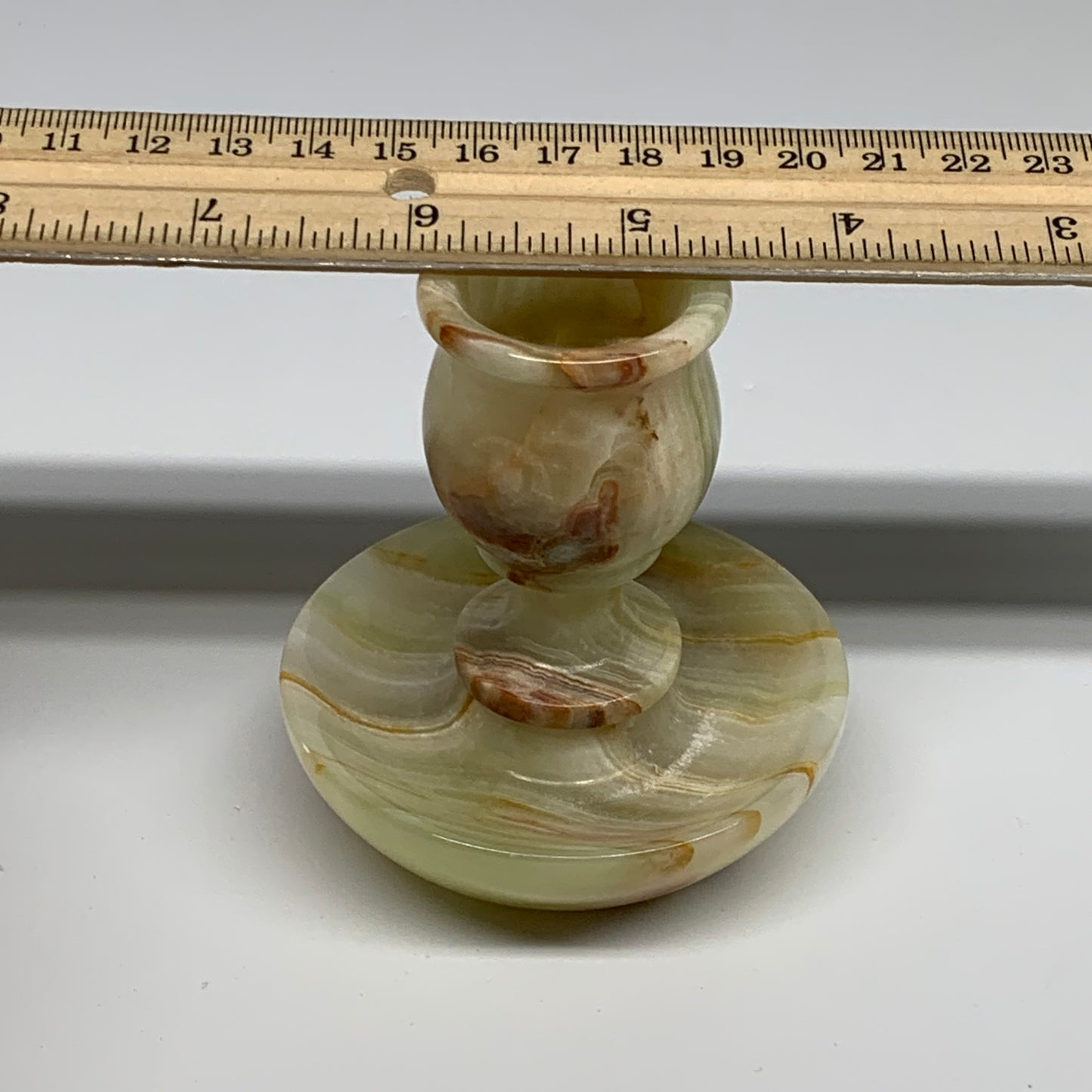 253g, 3.2"x1.4"x2.9", Natural Green Onyx Candle Holder Gemstone Carved, B32244