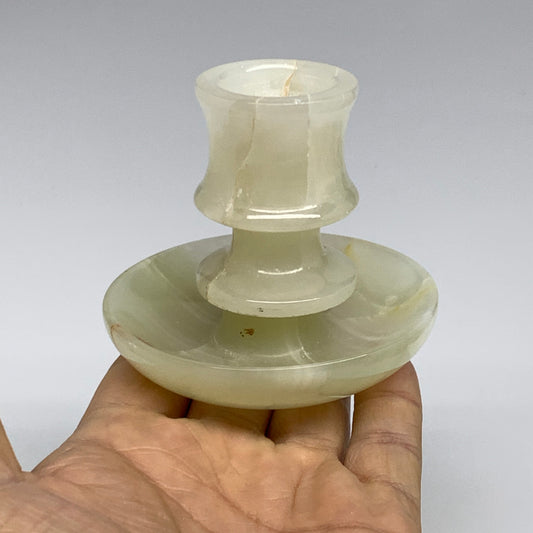 168g, 2.6"x1.3"x2.9", Natural Green Onyx Candle Holder Gemstone Carved, B32245