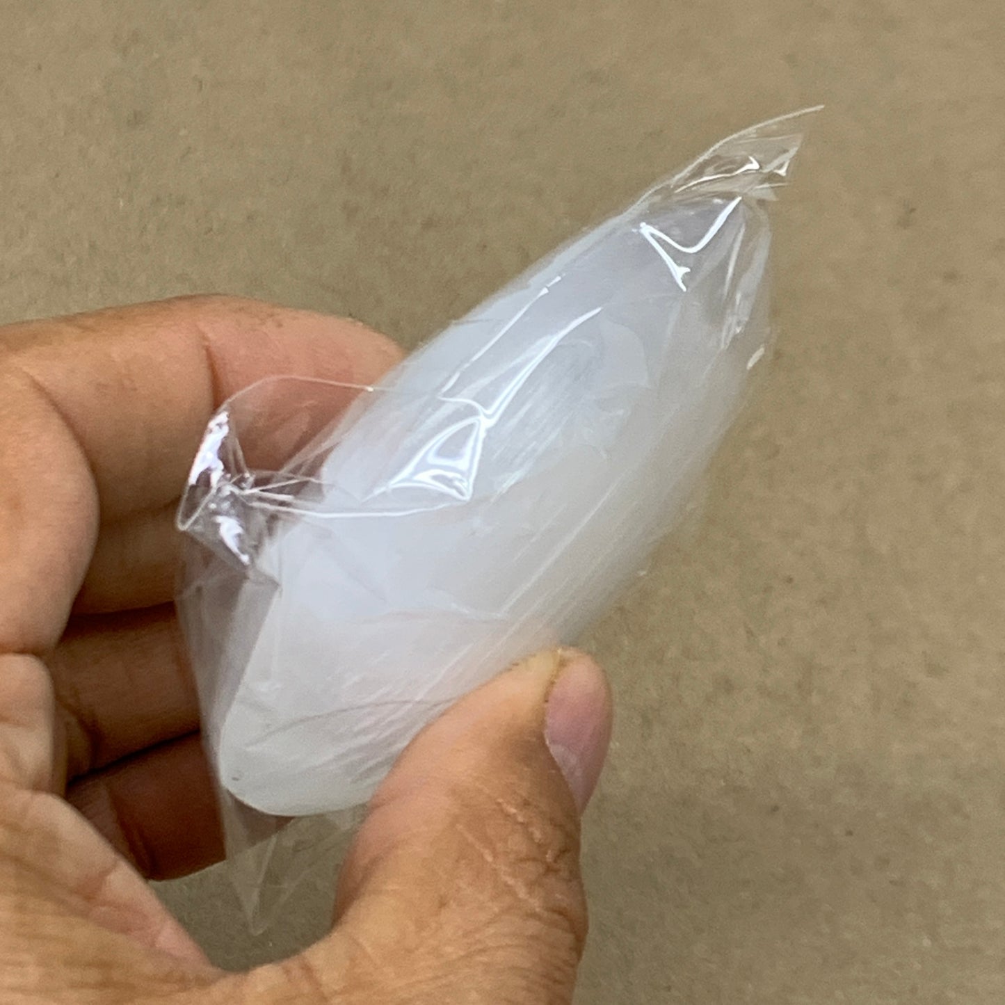 86g, 2.7"x1.9"x0.9", White Selenite Palmstone Crystal Pillow Reiki, B36355