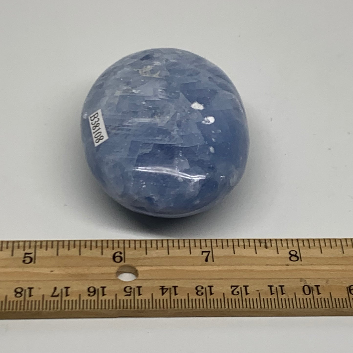 159.9g, 2.8"x2"x1.2" Blue Calcite Palm-Stone Polished Tumbled, B38108