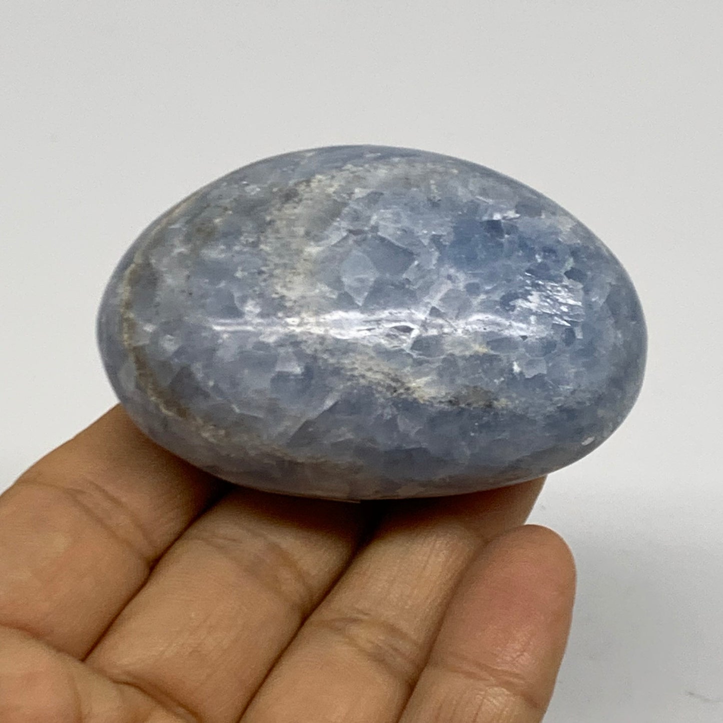 131.8g, 2.5"x1.7"x1.2" Blue Calcite Palm-Stone Polished Tumbled, B38109