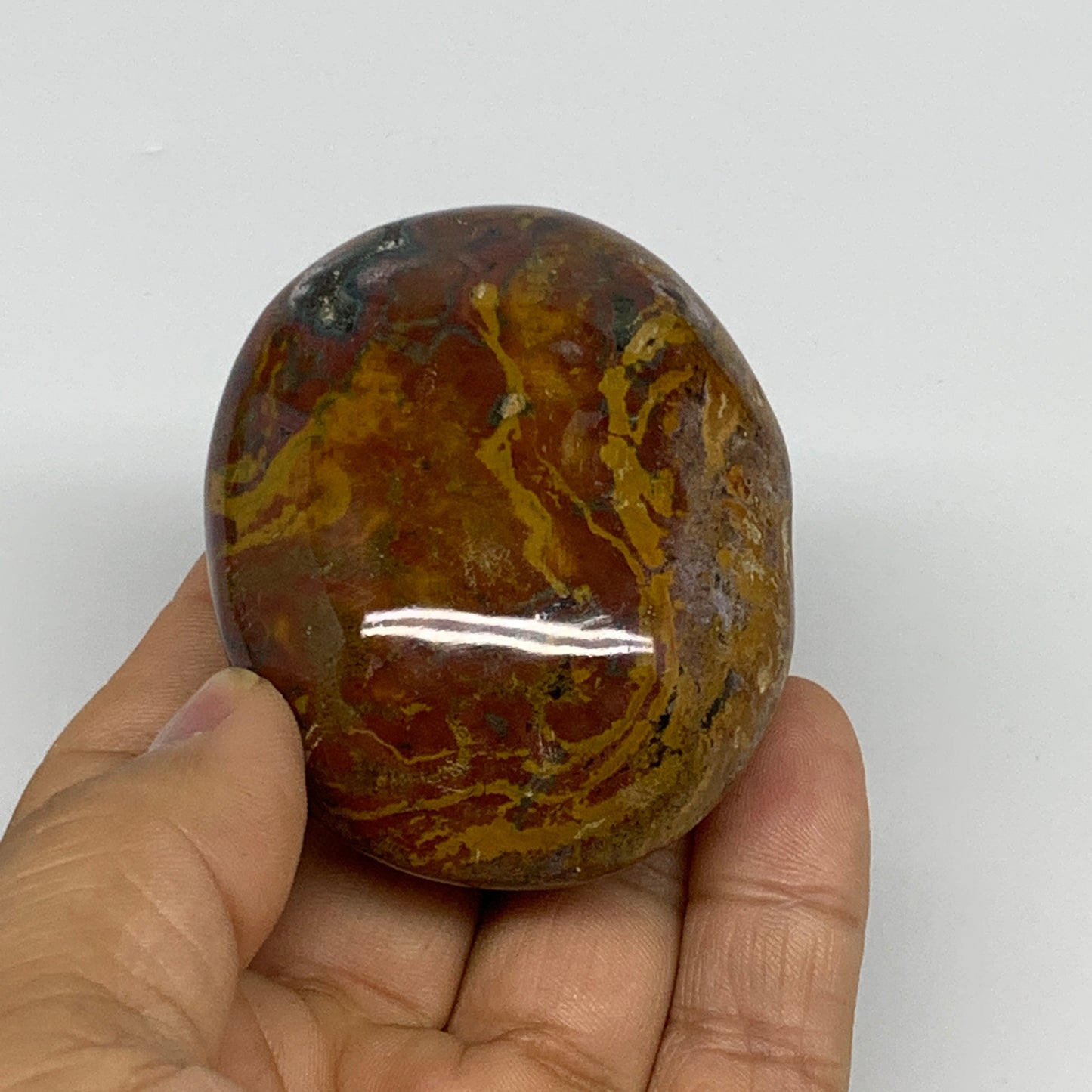 123.1g, 2.4"x1.9"x1.2" Natural Ocean Jasper Palm-Stone Orbicular Jasper, B30786