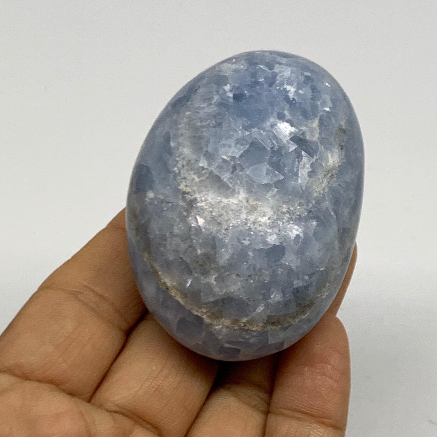 131.8g, 2.5"x1.7"x1.2" Blue Calcite Palm-Stone Polished Tumbled, B38109