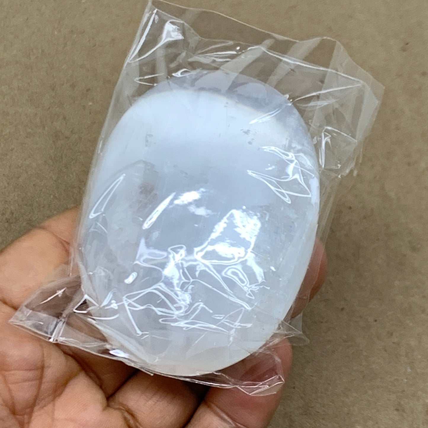 108g, 2.8"x2"x1", White Selenite Palmstone Crystal Pillow Reiki, B36356