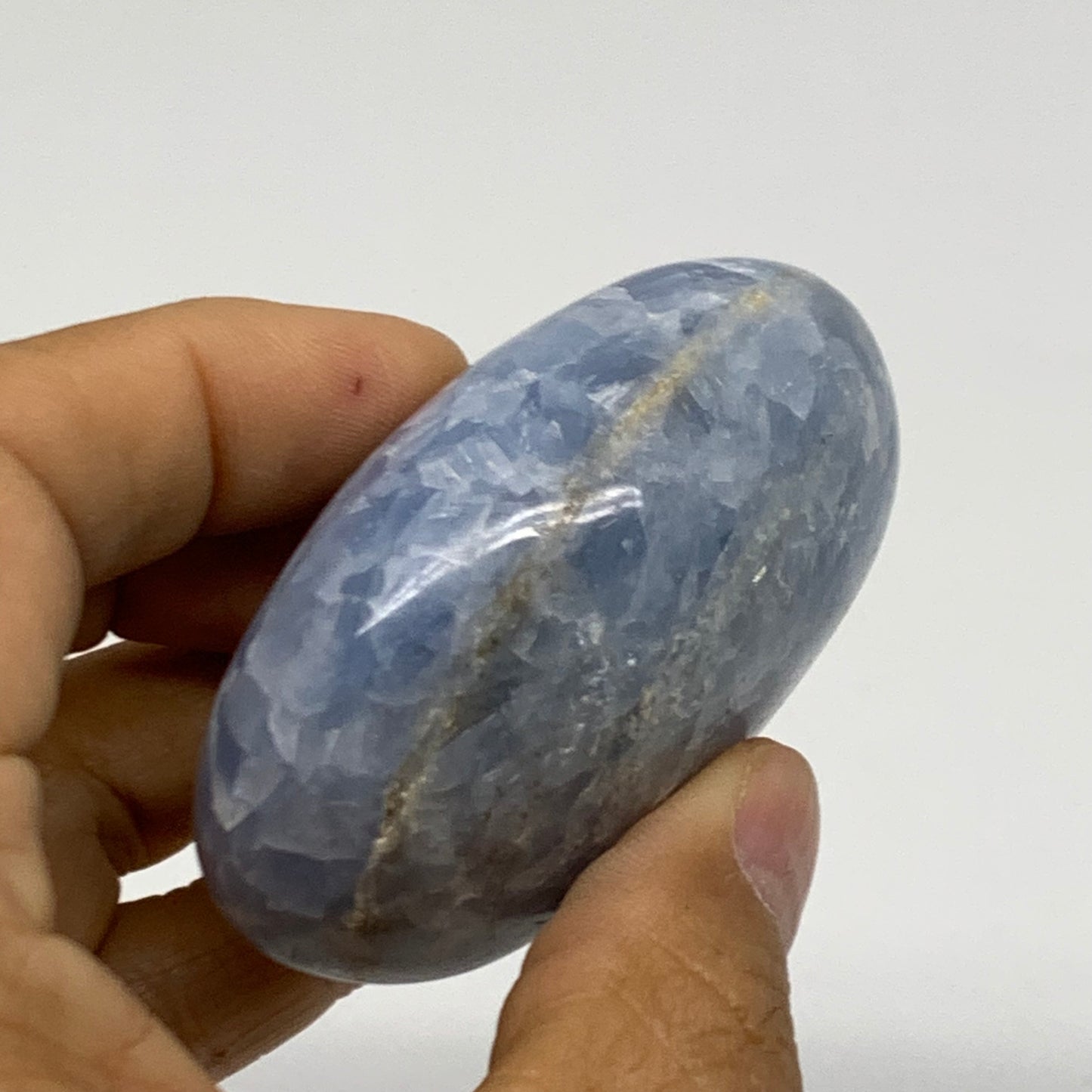 131.8g, 2.5"x1.7"x1.2" Blue Calcite Palm-Stone Polished Tumbled, B38109
