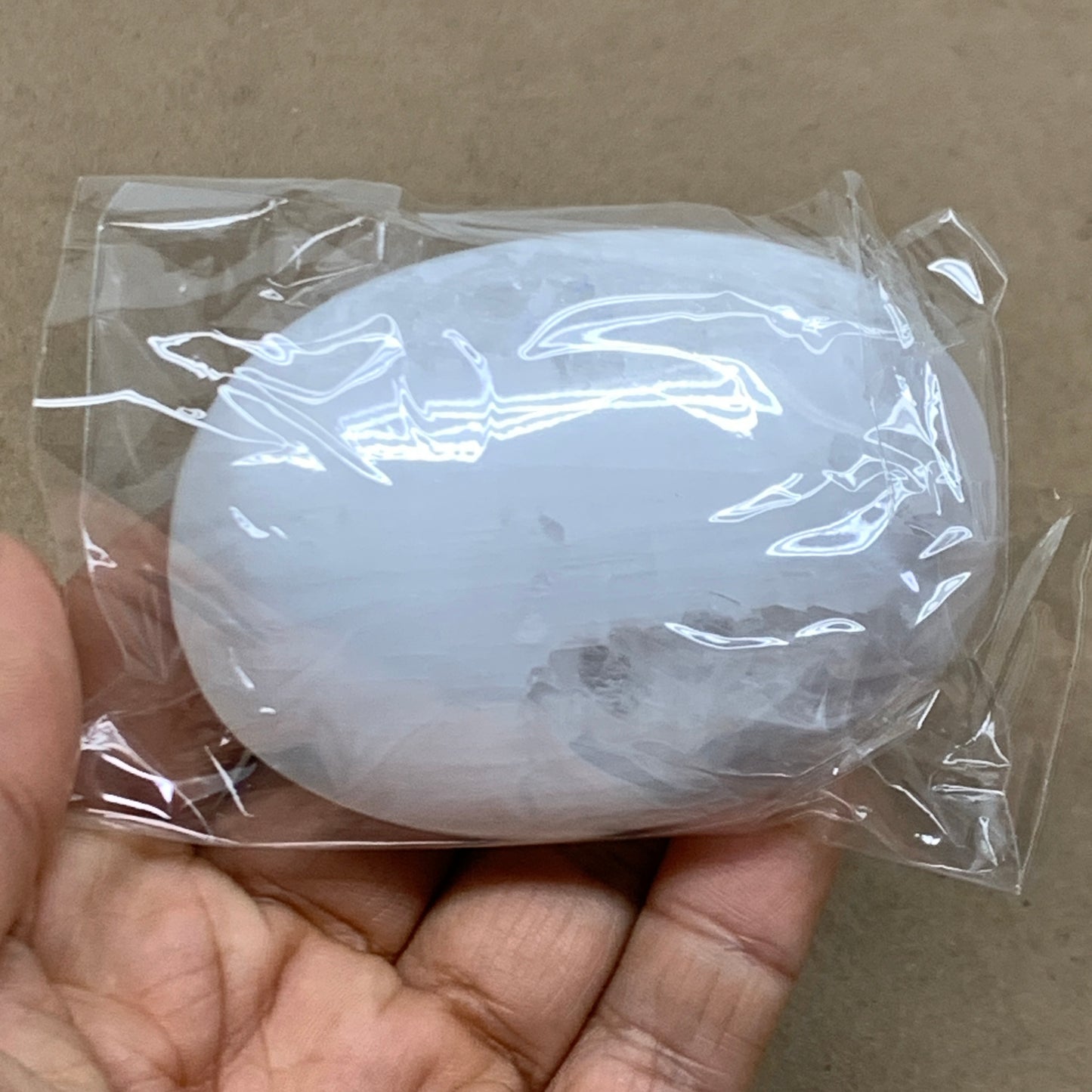 108g, 2.8"x2"x1", White Selenite Palmstone Crystal Pillow Reiki, B36356