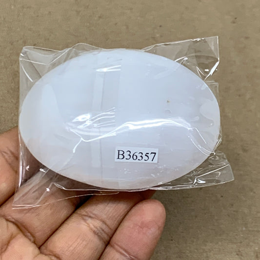 92g, 2.7"x2"x0.9", White Selenite Palmstone Crystal Pillow Reiki, B36357