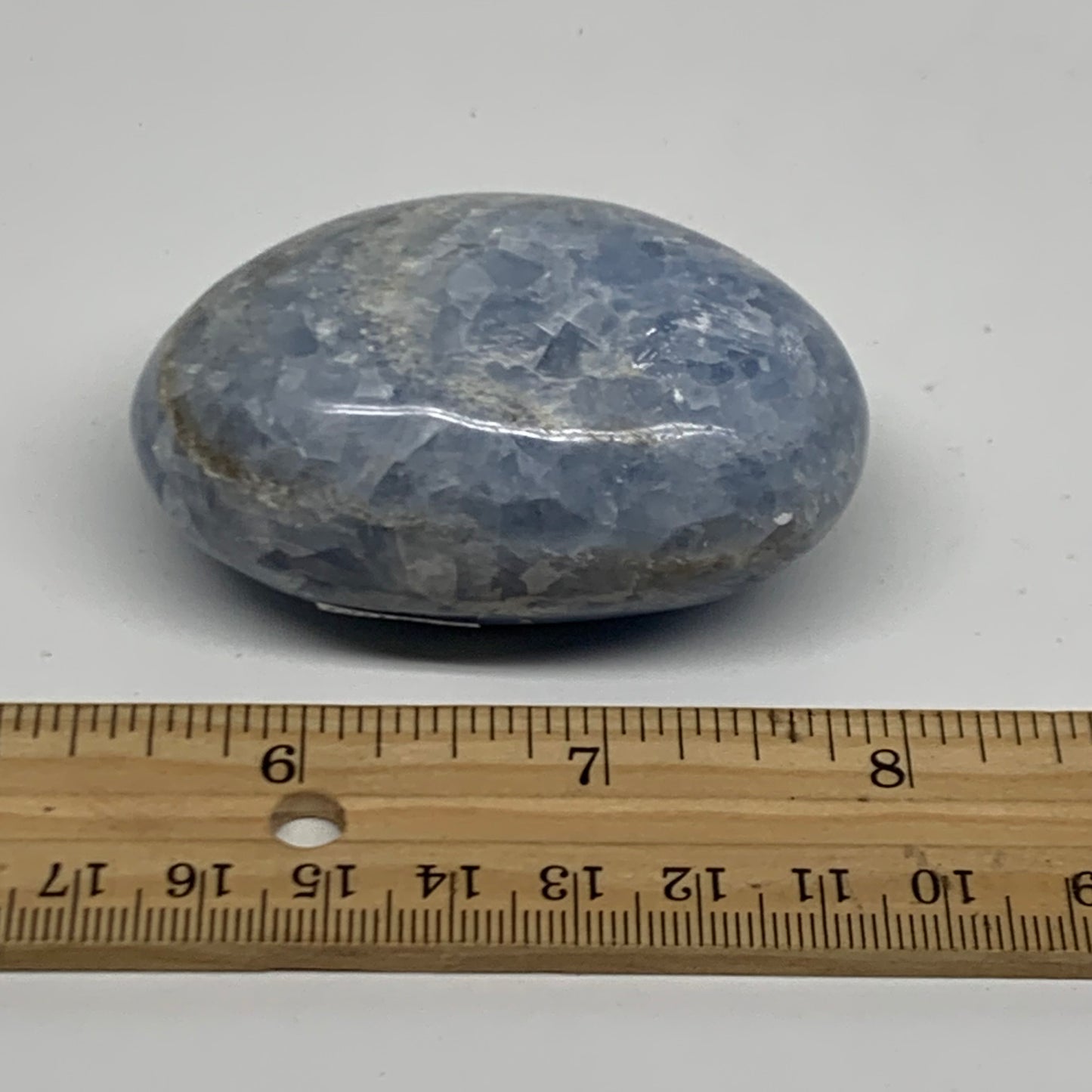131.8g, 2.5"x1.7"x1.2" Blue Calcite Palm-Stone Polished Tumbled, B38109