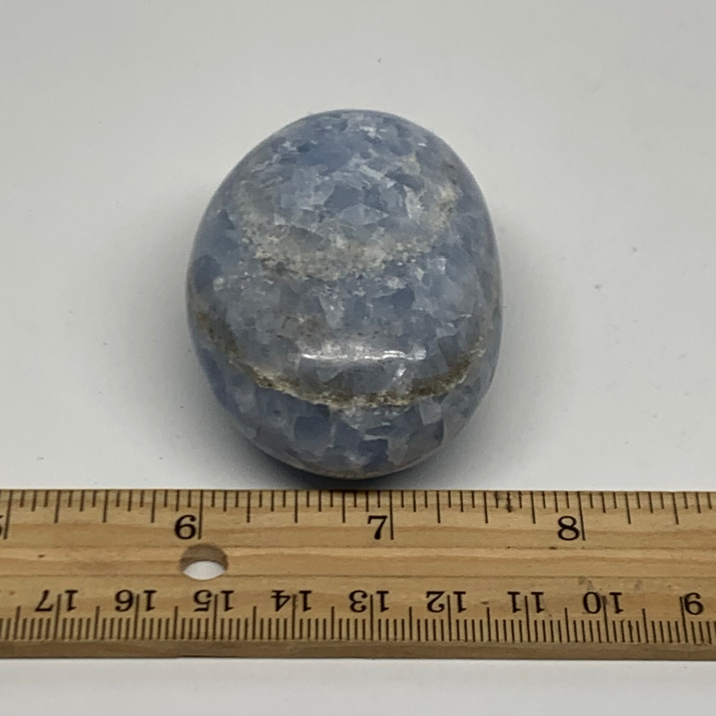 131.8g, 2.5"x1.7"x1.2" Blue Calcite Palm-Stone Polished Tumbled, B38109