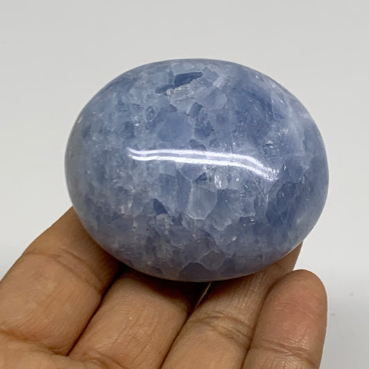 128.1g, 2.2"x1.9"x1.3" Blue Calcite Palm-Stone Polished Tumbled, B38110