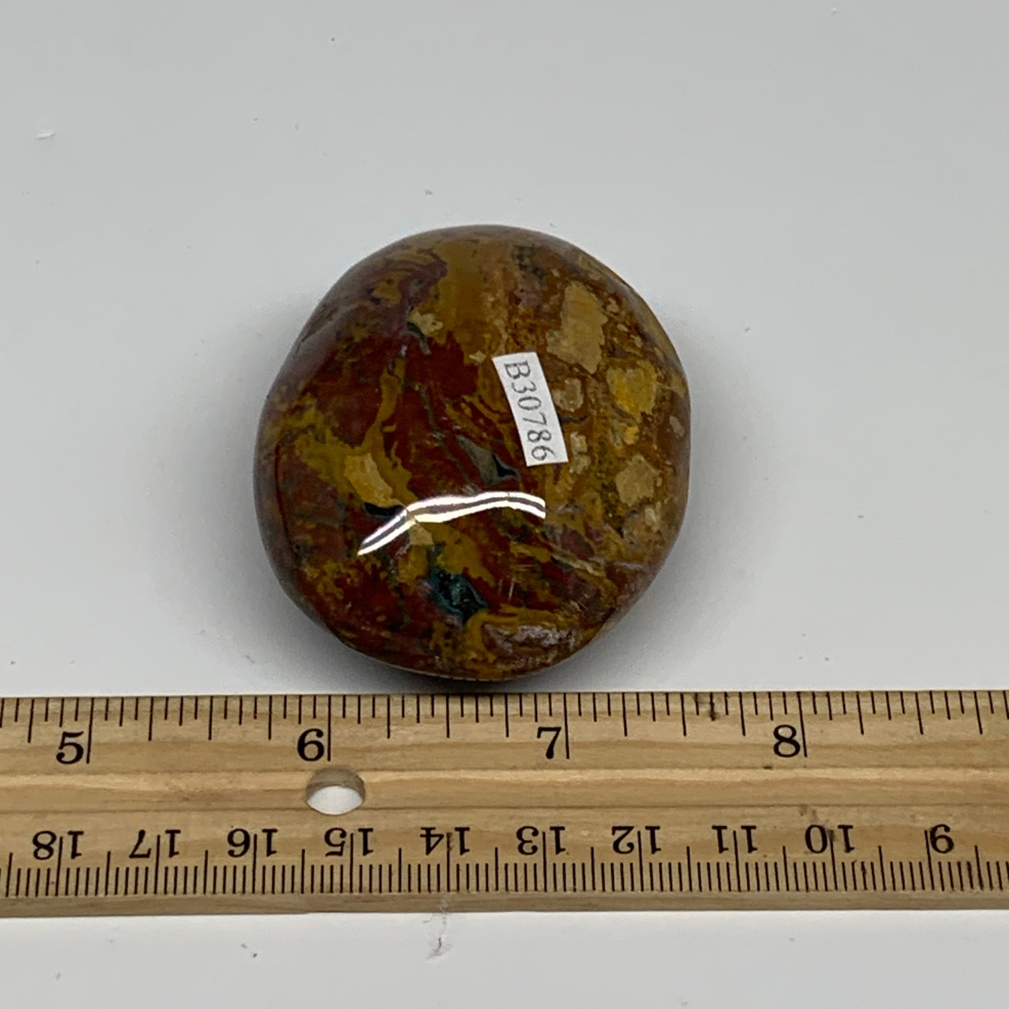 123.1g, 2.4"x1.9"x1.2" Natural Ocean Jasper Palm-Stone Orbicular Jasper, B30786